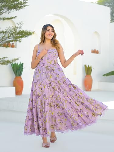 Divena Light Purple Shoulder Strap Cotton Dress