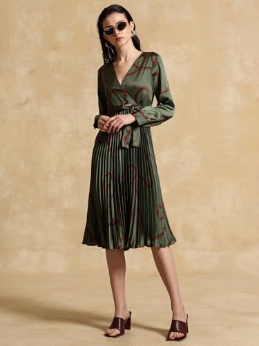 Kazo Yana Printed Midi Dress Olive