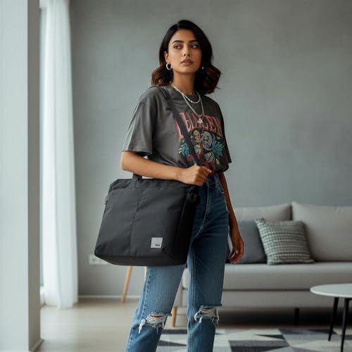DailyObjects Recycled PET Dual Color Key Tote Bag For Women & Girls | Stylish Ladies Purse for Everyday Essentials | Fits any Laptop Upto 15.6 Inch | Padded Laptop Compartment - (Space Black)