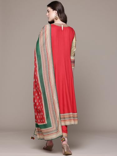 Aarke Ritu Kumar Red Prim Rose Round Neck Kurta With Pant And Dupatta