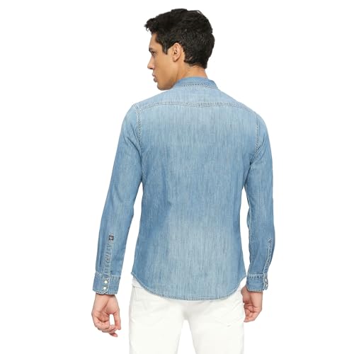 Pepe Jeans Men Cotton Solid Regular Fit Shirt (PM308261G22_MID WASH Indigo Blue, XL
