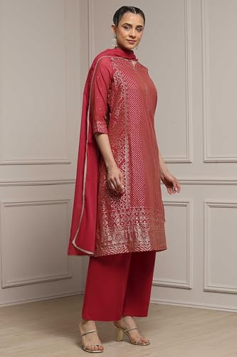Biba Women Pink Cotton Blend Straight Printed Suit Set_46
