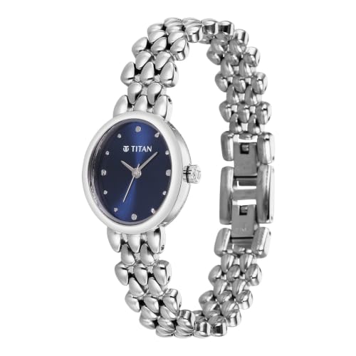 Titan Serein Quartz Analog 3Hands Display Blue Dial Silver Metal Strap Watch for Women - 95386SM01