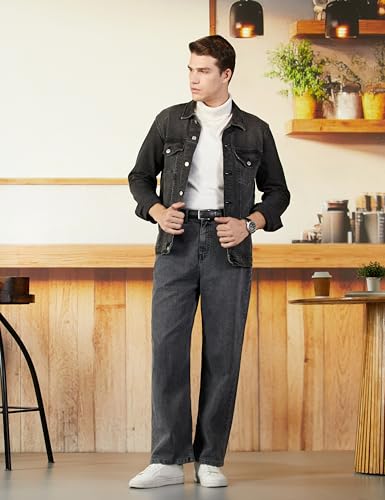 Styli Men Grey Wash Wide Leg Jeans with Whiskers