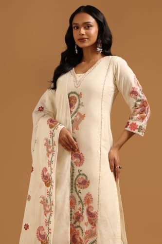 Soch Womens Off White Cotton Botanical Embroidered Salwar Suit