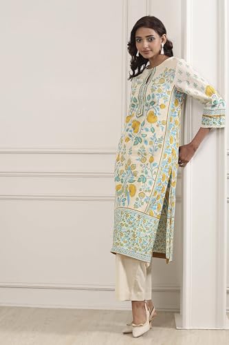 Biba Women Off White Cotton Straight Kurta_32