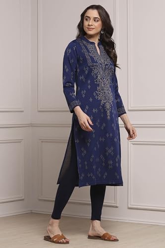 Biba Women Navy Polyester Straight Yarndyed Kurta_32