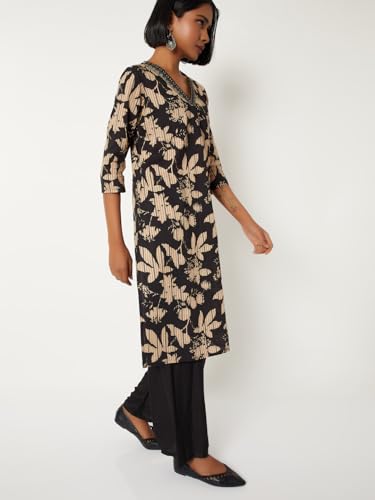 Max Women Printed Straight Kurta (Black_XL)