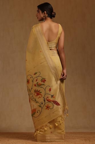 Soch Womens Yellow Chanderi Woven Design Saree