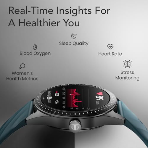 Titan Crest 2.0 Smart Watch for Man & Women, 1.43" AMOLED Display, Silicone Strap, BT Calling, Tailored Activity Tracker, 100+ Sports Modes, Fast Charging, Smart Watches for Women Latest & Men (Teal)