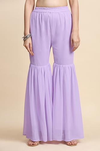 TRENDMALLS Women's Georgette Embroidery Sequins Work Kurta Sharara Set with Dupatta (G251-LightPurple-XXL)