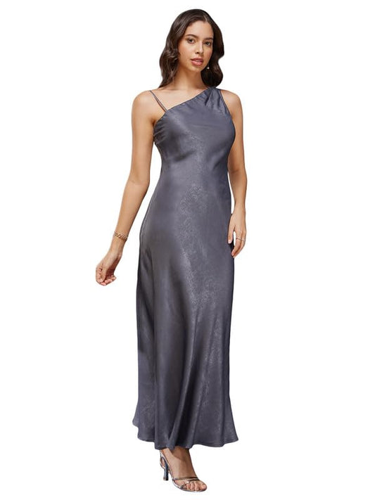 FableStreet Women Satin One Shoulder Slip Dress - Grey (FSDR1107GREY-S), Knee-Length