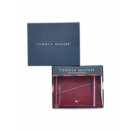 Tommy Hilfiger Adriel Leather Moneyclip for Men - Burgundy, 6 Card Slots