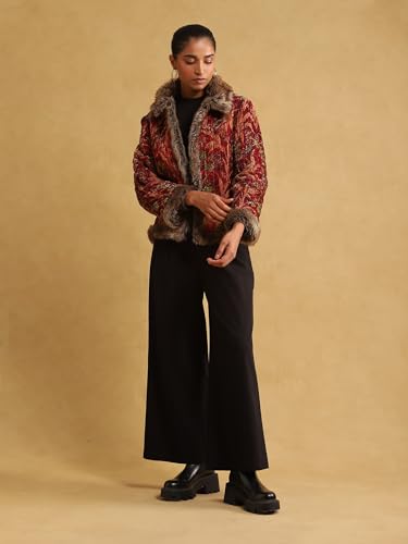 Ritu Kumar Wine Printed Silk Velvet Quilted Jacket