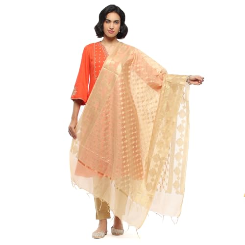 BIBA Women's Gold Poly Silk Dupatta_Free Size