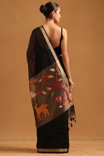 Soch Womens Black Tissue Woven Design Saree With Sequin