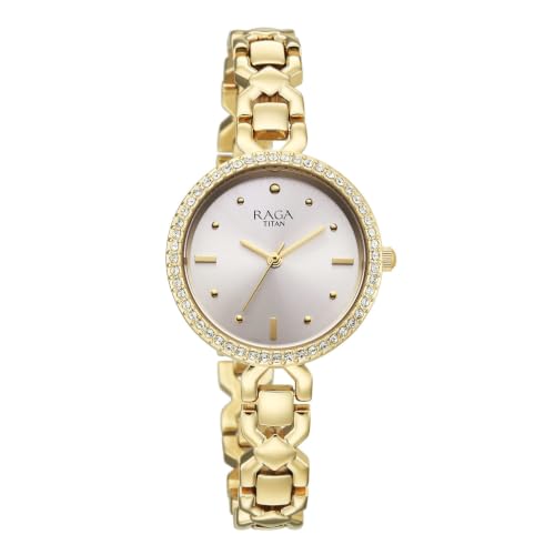 Raga Spotlight 2.0 Quartz Analog 3Hands Display Silver Dial Gold Color Strap Watch for Women - 95420YM01
