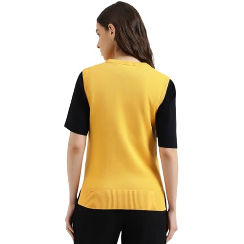 United Colors of Benetton Round Neck Self Design Sweater (Size: S) - 26P1594D108YI3N7 Yellow