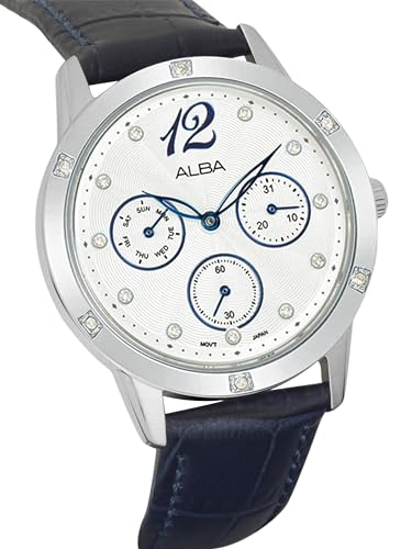 ALBA Leather Women Analog Wristwatch Ap6719X1, White Dial, Blue Band