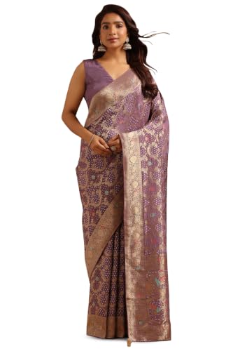 Soch Womens Lavender Silk Botanical Zari Woven Saree