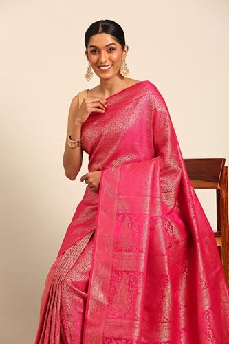MOHEY Women's Rani Art Silk Zari Weave Saree (Rani)