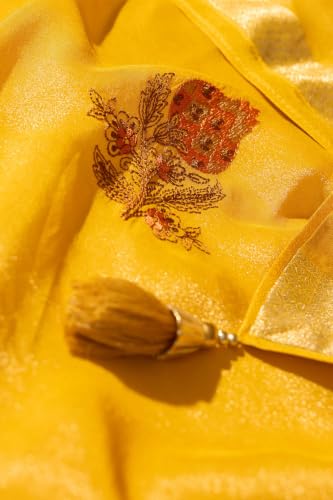 Taneira Yellow Viscose Tissue Embroidered SareeWith Unstitched Blouse(SAPP18AE0730-Yellow)