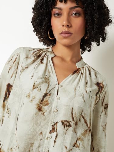 Max Women Printed Blouse (Beige_M)