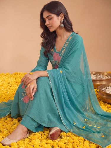 Varanga women's mul chanderi kurta set with chiffon dupatta