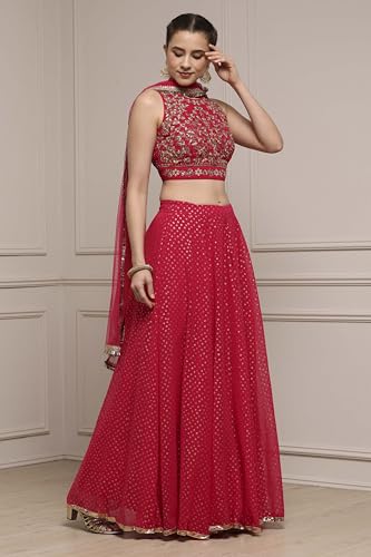 Biba Women's Polyester Lehenga Set (SKDFUSN30840AW25FUS_Fuchsia_38)
