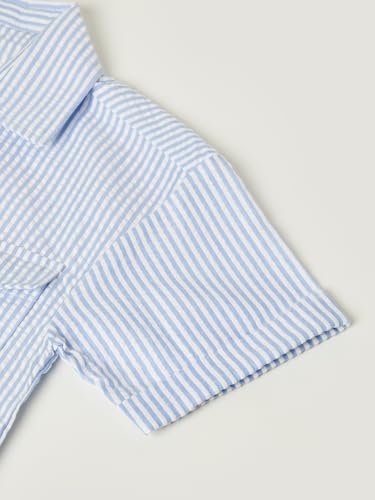 Max Girls Striped Seersucker Shirt Dress (Blue_14-16 Y)