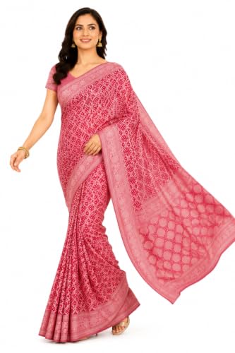 Rajasthani Look Khaddi Georgette Bandhani Saree Pink
