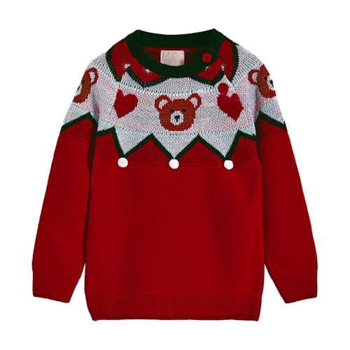 Hopscotch Girls Red Full Sleeves Pom Pom Embellished Teddy Sweater for Age (5-6 Years)