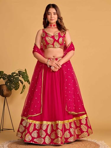 Zeel Clothing Women's Sequins Embroidered Georgette New Semi stitched Lehenga Choli With Dupatta (5062-Pink-Wedding-Designer-New; Free Size)