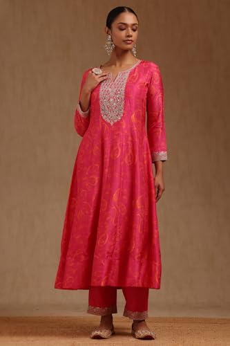 Soch Womens Fuchsia Dola Silk Embroidered Suit Set With Sequins