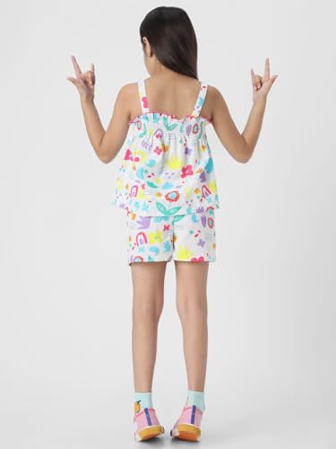 Nauti nati Girls Printed Shoulder Strap Pure Cotton Top with Shorts
