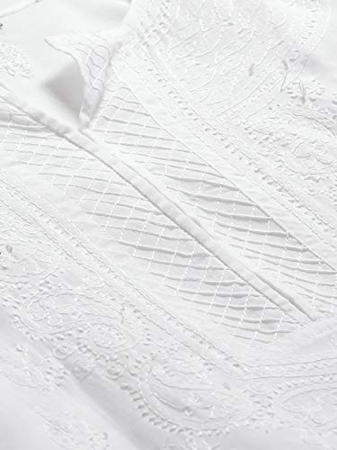 Ada Needlecrafted Lucknow Chikan Women's Cotton Kurta with Trouser Set A811137_White (Medium)
