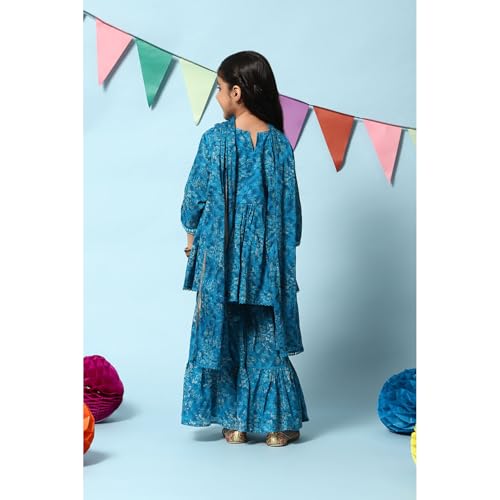 BIBA GIRL PRINTED FLARED KID(KW4948_TEAL BLUE_3)