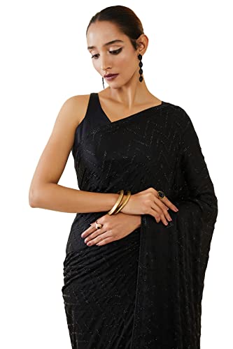 Soch Women Black Polyester Geometric Saree(Black_FS)