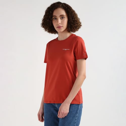 Tommy Hilfiger Women Red Solid Round Neck T-Shirt