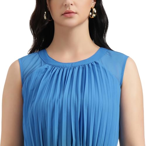 United Colors of Benetton Regular Fit Round Neck Ombre Pleated Dress (Size : 2XL) - 26P4WVNDR328I902 Blue
