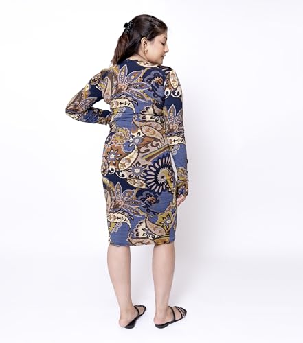 Sheux Stylish European Print Bodycon Midi Dress – Slim Fit Party Dress for Women, Perfect for Birthdays & Girls’ Night Out (S)