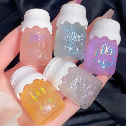 Gege Bear Glossy Lip Gloss for Women – Ultra-Hydrating, Non-Sticky, & High-Shine Finish | Wear Alone or Over Lipstick | Cute & Trendy Korean Inspired Lip Gloss | Lip Balm Alternative for Dry Lips | 5 Shades (01+02, 2 Pack)