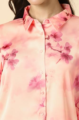 Women Peach Print Long Sleeves Shirt