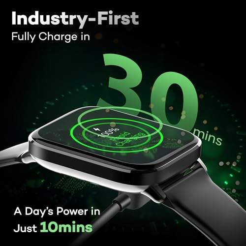 Pebble Ultra Rapid 1.83" HD Display. India's First Fastest Charging, Premium Metal Built, Unisex Design Smartwatch (Jet Black)