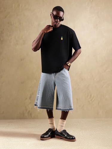 GURIK Men's Oversized Baggy Fit Drop Shoulder Printed Tshirt(SF-Mens-Oversize-Tshirt-Pine Apple-Black-XXL)