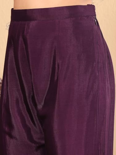 Varanga Women Purple Hand Embroidered French Knot Kurta With Tonal Bottom And Embroidered Dupatta.
