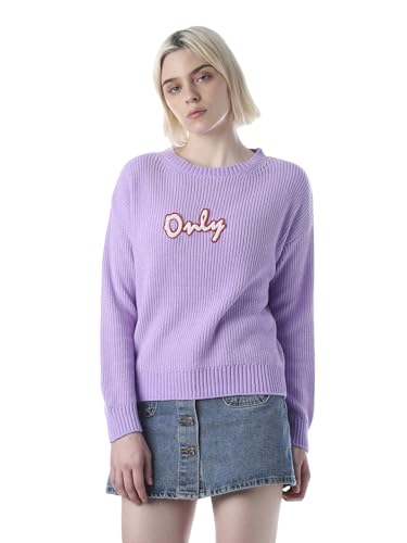 ONLY Women's Typography Regular Fit Lavender Sweater