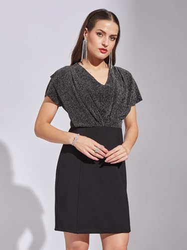 Latin Quarters Women Black Half Sleeves Casual Solid Dress_XL