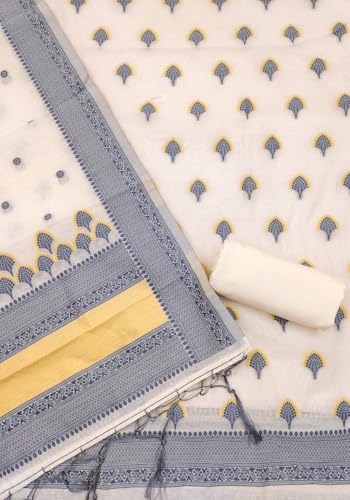 Leeli Peeri Designer Women's Grey Handloom Banarasi Resham Cotton Unstitched Dress Material(805PDM2)