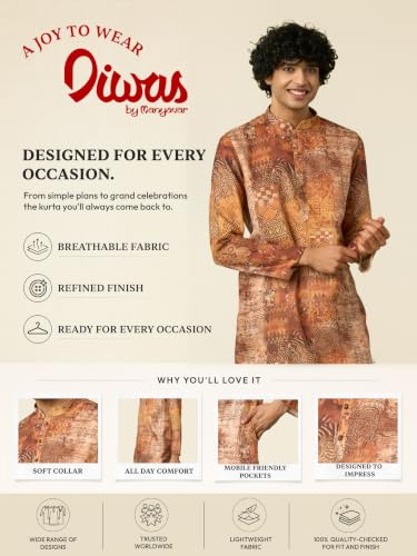 DIWAS BY MANYAVAR Men's Printed Casual Wear Kurta Set (Fawn,L)